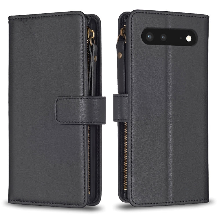 Custodia per telefono a conchiglia in pelle con portafoglio con cerniera a 9 slot per schede, For Google Pixel 7
