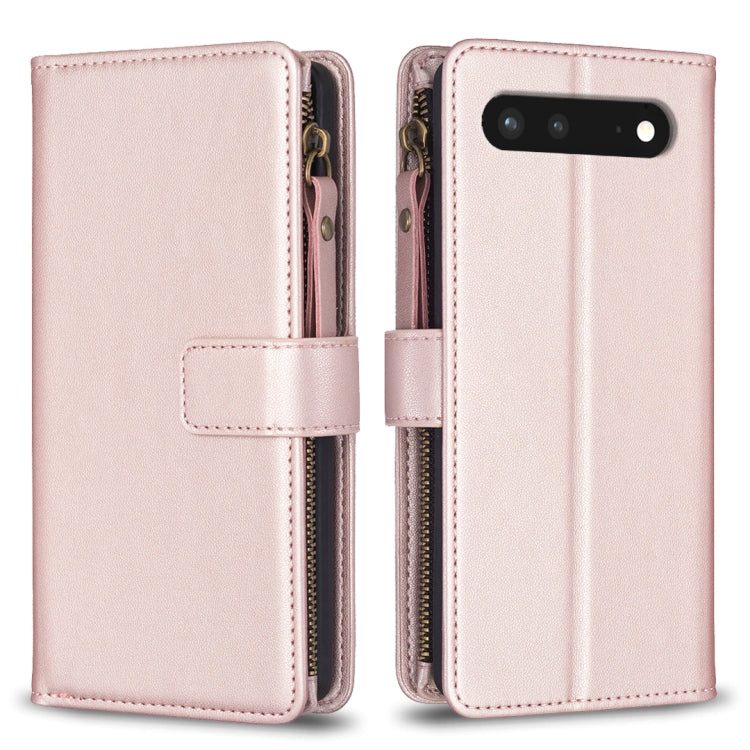 Custodia per telefono a conchiglia in pelle con portafoglio con cerniera a 9 slot per schede, For Google Pixel 7