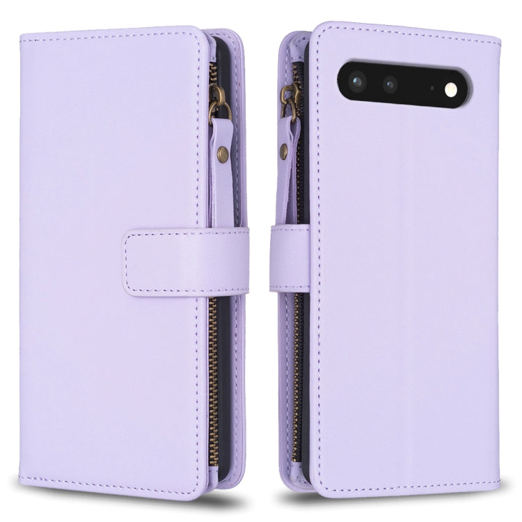 Custodia per telefono a conchiglia in pelle con portafoglio con cerniera a 9 slot per schede, For Google Pixel 7