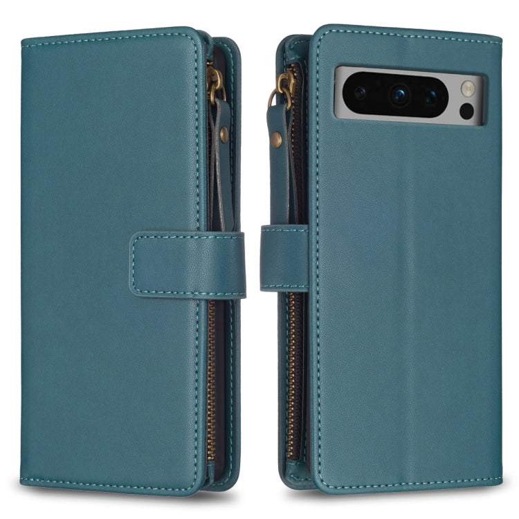 Custodia per telefono a conchiglia in pelle con portafoglio con cerniera a 9 slot per schede, For Google Pixel 8 Pro, For Google Pixel 8, For Google Pixel 7a, For Google Pixel 7 Pro