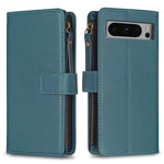 Custodia per telefono a conchiglia in pelle con portafoglio con cerniera a 9 slot per schede, For Google Pixel 8 Pro, For Google Pixel 8, For Google Pixel 7a, For Google Pixel 7 Pro