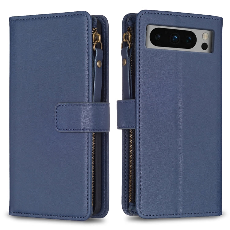 Custodia per telefono a conchiglia in pelle con portafoglio con cerniera a 9 slot per schede, For Google Pixel 8 Pro, For Google Pixel 8, For Google Pixel 7a, For Google Pixel 7 Pro