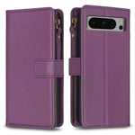 Custodia per telefono a conchiglia in pelle con portafoglio con cerniera a 9 slot per schede, For Google Pixel 8 Pro, For Google Pixel 8, For Google Pixel 7a, For Google Pixel 7 Pro