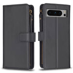 Custodia per telefono a conchiglia in pelle con portafoglio con cerniera a 9 slot per schede, For Google Pixel 8 Pro, For Google Pixel 8, For Google Pixel 7a, For Google Pixel 7 Pro