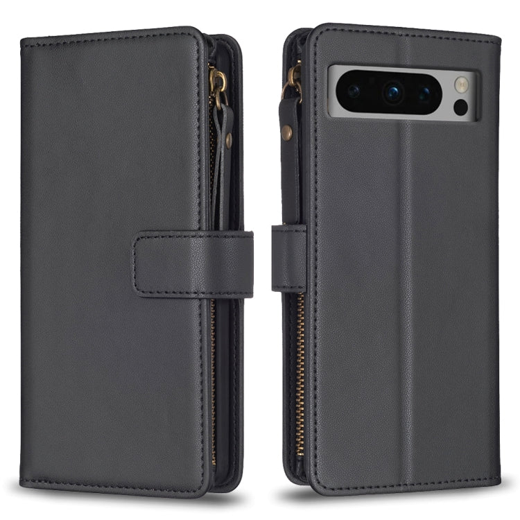 Custodia per telefono a conchiglia in pelle con portafoglio con cerniera a 9 slot per schede, For Google Pixel 8 Pro, For Google Pixel 8, For Google Pixel 7a, For Google Pixel 7 Pro