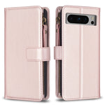 Custodia per telefono a conchiglia in pelle con portafoglio con cerniera a 9 slot per schede, For Google Pixel 8 Pro, For Google Pixel 8, For Google Pixel 7a, For Google Pixel 7 Pro
