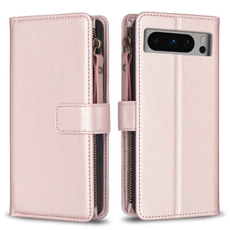 Custodia per telefono a conchiglia in pelle con portafoglio con cerniera a 9 slot per schede, For Google Pixel 8 Pro, For Google Pixel 8, For Google Pixel 7a, For Google Pixel 7 Pro