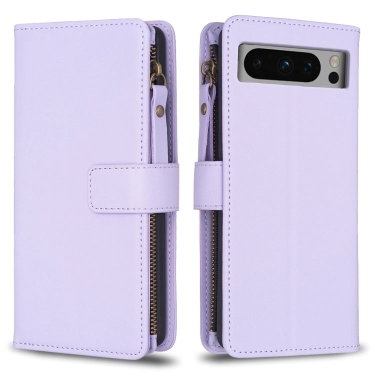 Custodia per telefono a conchiglia in pelle con portafoglio con cerniera a 9 slot per schede, For Google Pixel 8 Pro, For Google Pixel 8, For Google Pixel 7a, For Google Pixel 7 Pro