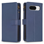 Custodia per telefono a conchiglia in pelle con portafoglio con cerniera a 9 slot per schede, For Google Pixel 8 Pro, For Google Pixel 8, For Google Pixel 7a, For Google Pixel 7 Pro