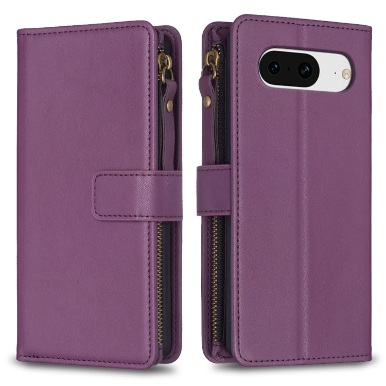 Custodia per telefono a conchiglia in pelle con portafoglio con cerniera a 9 slot per schede, For Google Pixel 8 Pro, For Google Pixel 8, For Google Pixel 7a, For Google Pixel 7 Pro