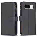 Custodia per telefono a conchiglia in pelle con portafoglio con cerniera a 9 slot per schede, For Google Pixel 8 Pro, For Google Pixel 8, For Google Pixel 7a, For Google Pixel 7 Pro