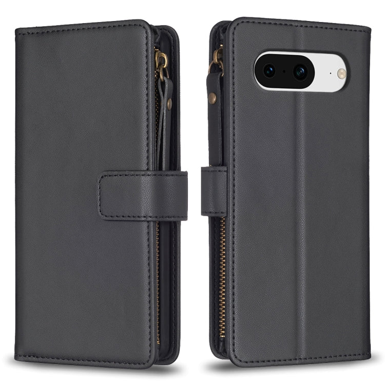 Custodia per telefono a conchiglia in pelle con portafoglio con cerniera a 9 slot per schede, For Google Pixel 8 Pro, For Google Pixel 8, For Google Pixel 7a, For Google Pixel 7 Pro