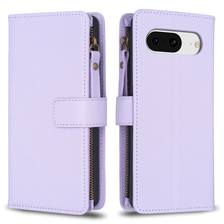 Custodia per telefono a conchiglia in pelle con portafoglio con cerniera a 9 slot per schede, For Google Pixel 8 Pro, For Google Pixel 8, For Google Pixel 7a, For Google Pixel 7 Pro