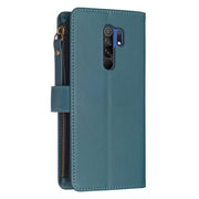 Custodia per telefono a conchiglia in pelle con portafoglio con cerniera a 9 slot per schede, For Xiaomi Redmi 9, For Xiaomi Redmi 9C, For Xiaomi Redmi Note 9 Pro Max