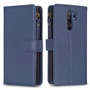 Custodia per telefono a conchiglia in pelle con portafoglio con cerniera a 9 slot per schede, For Xiaomi Redmi 9, For Xiaomi Redmi 9C, For Xiaomi Redmi Note 9 Pro Max