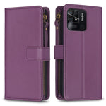 Custodia per telefono a conchiglia in pelle con portafoglio con cerniera a 9 slot per schede, For Xiaomi Redmi 10C, For Xiaomi 12 Pro, For Xiaomi 12, For Xiaomi Redmi Note 11 Pro