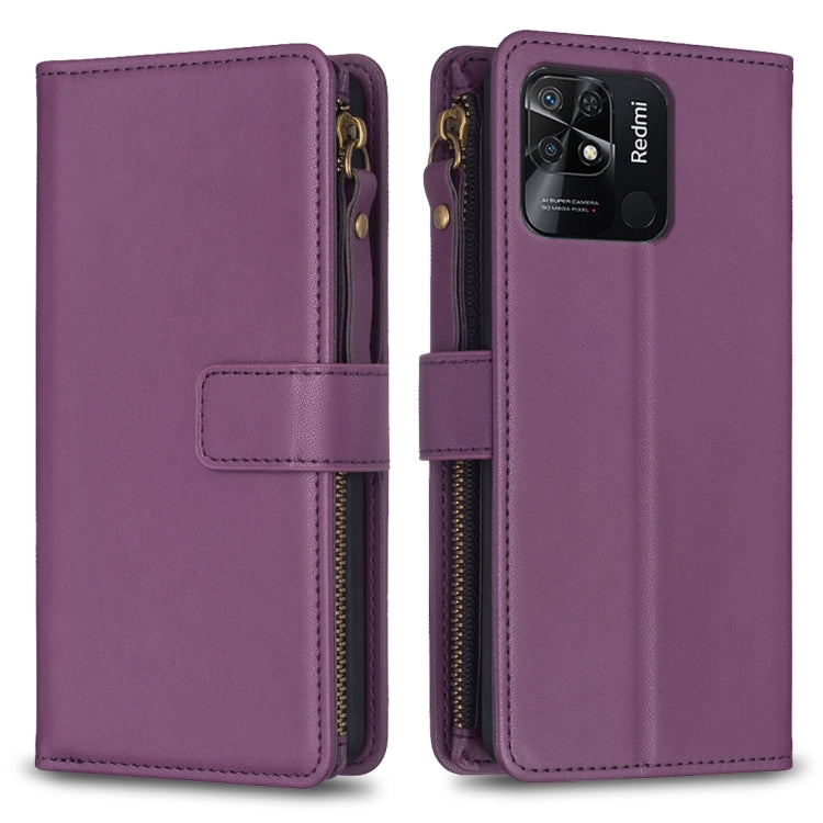 Custodia per telefono a conchiglia in pelle con portafoglio con cerniera a 9 slot per schede, For Xiaomi Redmi 10C, For Xiaomi 12 Pro, For Xiaomi 12, For Xiaomi Redmi Note 11 Pro