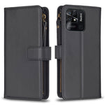 Custodia per telefono a conchiglia in pelle con portafoglio con cerniera a 9 slot per schede, For Xiaomi Redmi 10C, For Xiaomi 12 Pro, For Xiaomi 12, For Xiaomi Redmi Note 11 Pro