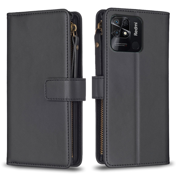 Custodia per telefono a conchiglia in pelle con portafoglio con cerniera a 9 slot per schede, For Xiaomi Redmi 10C, For Xiaomi 12 Pro, For Xiaomi 12, For Xiaomi Redmi Note 11 Pro