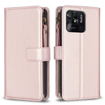 Custodia per telefono a conchiglia in pelle con portafoglio con cerniera a 9 slot per schede, For Xiaomi Redmi 10C, For Xiaomi 12 Pro, For Xiaomi 12, For Xiaomi Redmi Note 11 Pro