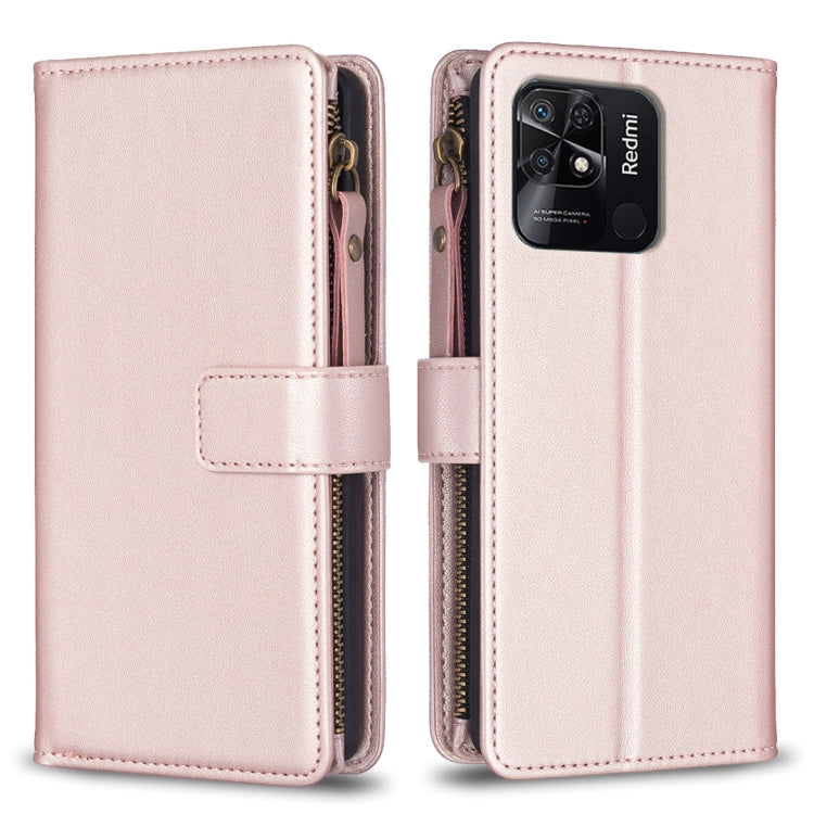 Custodia per telefono a conchiglia in pelle con portafoglio con cerniera a 9 slot per schede, For Xiaomi Redmi 10C, For Xiaomi 12 Pro, For Xiaomi 12, For Xiaomi Redmi Note 11 Pro
