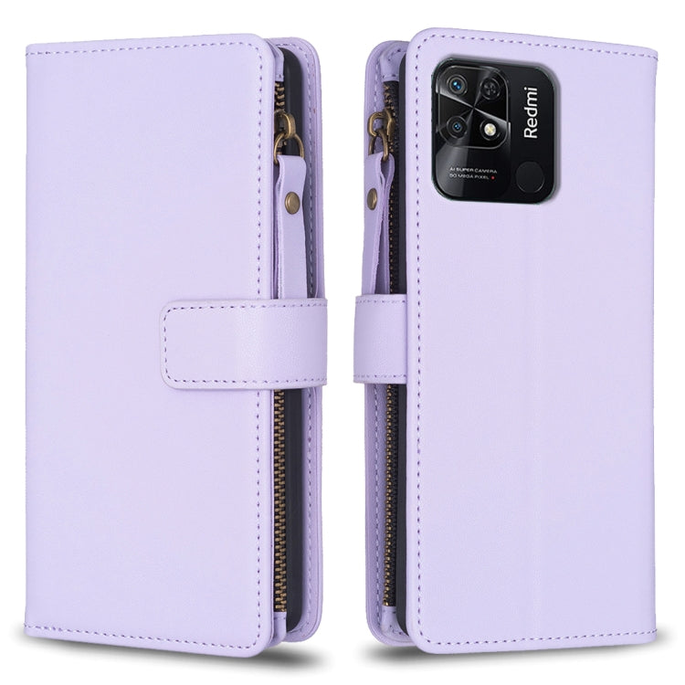 Custodia per telefono a conchiglia in pelle con portafoglio con cerniera a 9 slot per schede, For Xiaomi Redmi 10C, For Xiaomi 12 Pro, For Xiaomi 12, For Xiaomi Redmi Note 11 Pro