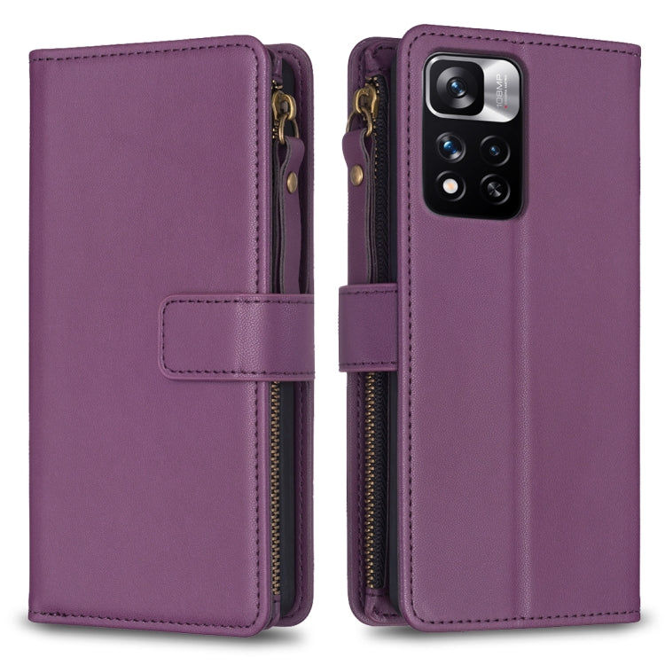 Custodia per telefono a conchiglia in pelle con portafoglio con cerniera a 9 slot per schede, For Xiaomi Redmi 10C, For Xiaomi 12 Pro, For Xiaomi 12, For Xiaomi Redmi Note 11 Pro
