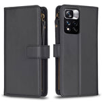 Custodia per telefono a conchiglia in pelle con portafoglio con cerniera a 9 slot per schede, For Xiaomi Redmi 10C, For Xiaomi 12 Pro, For Xiaomi 12, For Xiaomi Redmi Note 11 Pro