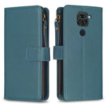 Custodia per telefono a conchiglia in pelle con portafoglio con cerniera a 9 slot per schede, For Xiaomi Redmi Note 9, For Xiaomi Redmi Note 9 Pro Max