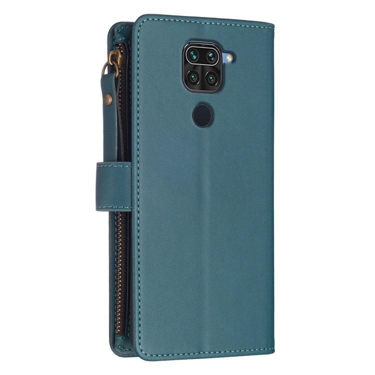 Custodia per telefono a conchiglia in pelle con portafoglio con cerniera a 9 slot per schede, For Xiaomi Redmi Note 9, For Xiaomi Redmi Note 9 Pro Max