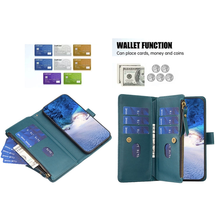 Custodia per telefono a conchiglia in pelle con portafoglio con cerniera a 9 slot per schede, For Xiaomi Redmi Note 9, For Xiaomi Redmi Note 9 Pro Max