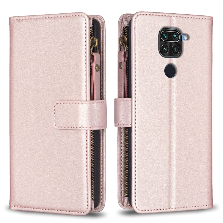 Custodia per telefono a conchiglia in pelle con portafoglio con cerniera a 9 slot per schede, For Xiaomi Redmi Note 9, For Xiaomi Redmi Note 9 Pro Max