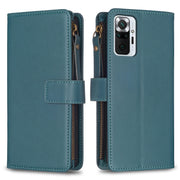 Custodia per telefono a conchiglia in pelle con portafoglio con cerniera a 9 slot per schede, For Xiaomi Redmi Note 10 Pro, For Xiaomi Redmi Note 10, For Xiaomi Poco X3, For Xiaomi Redmi 9A