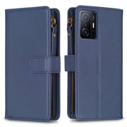 Custodia per telefono a conchiglia in pelle con portafoglio con cerniera a 9 slot per schede, For Xiaomi Mi 11T / 11T Pro, For Xiaomi Redmi 10, For Xiaomi Mi 11 Lite, For Xiaomi Redmi Note 10 5G