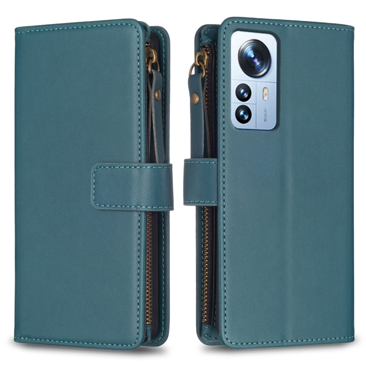 Custodia per telefono a conchiglia in pelle con portafoglio con cerniera a 9 slot per schede, For Xiaomi Redmi 10C, For Xiaomi 12 Pro, For Xiaomi 12, For Xiaomi Redmi Note 11 Pro