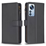 Custodia per telefono a conchiglia in pelle con portafoglio con cerniera a 9 slot per schede, For Xiaomi Redmi 10C, For Xiaomi 12 Pro, For Xiaomi 12, For Xiaomi Redmi Note 11 Pro