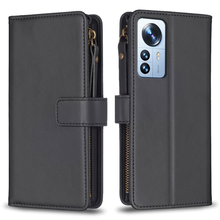 Custodia per telefono a conchiglia in pelle con portafoglio con cerniera a 9 slot per schede, For Xiaomi Redmi 10C, For Xiaomi 12 Pro, For Xiaomi 12, For Xiaomi Redmi Note 11 Pro