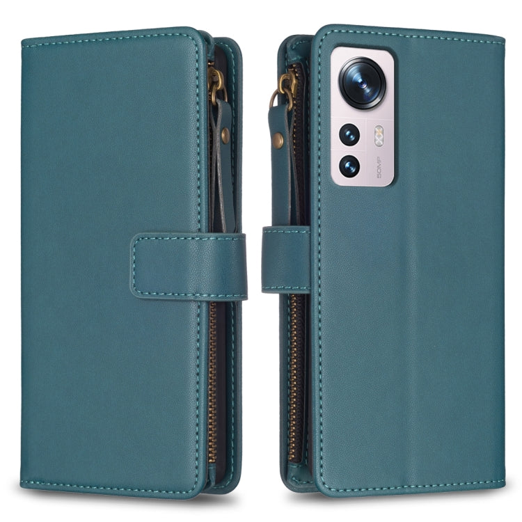 Custodia per telefono a conchiglia in pelle con portafoglio con cerniera a 9 slot per schede, For Xiaomi Redmi 10C, For Xiaomi 12 Pro, For Xiaomi 12, For Xiaomi Redmi Note 11 Pro