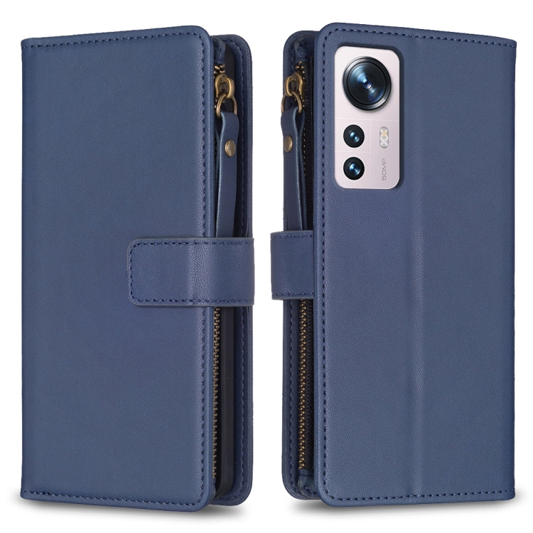 Custodia per telefono a conchiglia in pelle con portafoglio con cerniera a 9 slot per schede, For Xiaomi Redmi 10C, For Xiaomi 12 Pro, For Xiaomi 12, For Xiaomi Redmi Note 11 Pro