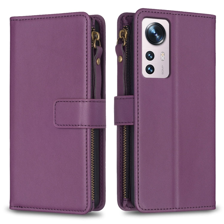 Custodia per telefono a conchiglia in pelle con portafoglio con cerniera a 9 slot per schede, For Xiaomi Redmi 10C, For Xiaomi 12 Pro, For Xiaomi 12, For Xiaomi Redmi Note 11 Pro