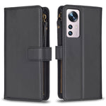 Custodia per telefono a conchiglia in pelle con portafoglio con cerniera a 9 slot per schede, For Xiaomi Redmi 10C, For Xiaomi 12 Pro, For Xiaomi 12, For Xiaomi Redmi Note 11 Pro
