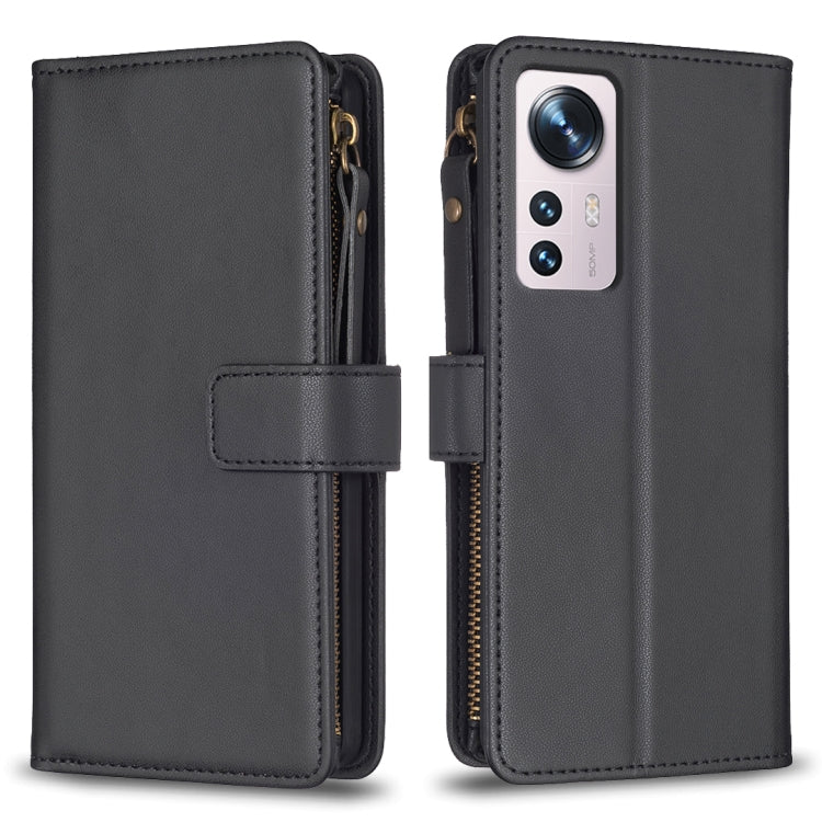 Custodia per telefono a conchiglia in pelle con portafoglio con cerniera a 9 slot per schede, For Xiaomi Redmi 10C, For Xiaomi 12 Pro, For Xiaomi 12, For Xiaomi Redmi Note 11 Pro