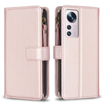 Custodia per telefono a conchiglia in pelle con portafoglio con cerniera a 9 slot per schede, For Xiaomi Redmi 10C, For Xiaomi 12 Pro, For Xiaomi 12, For Xiaomi Redmi Note 11 Pro