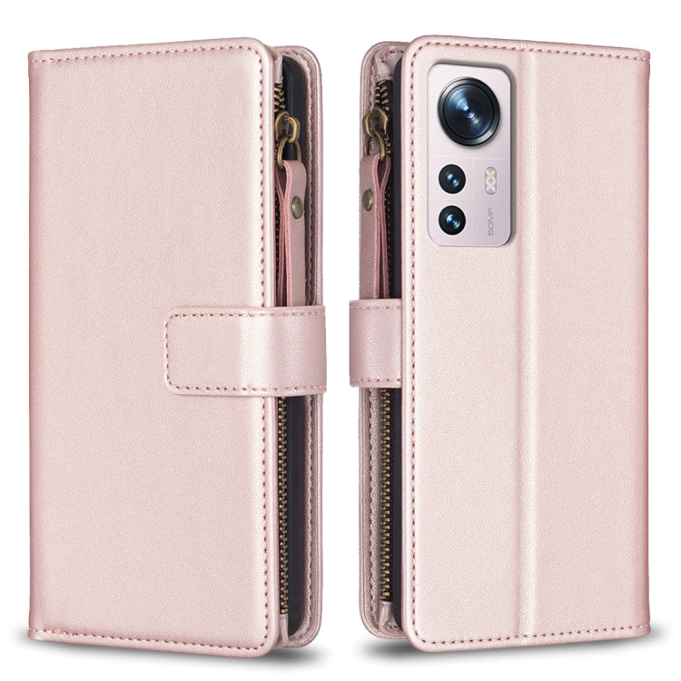 Custodia per telefono a conchiglia in pelle con portafoglio con cerniera a 9 slot per schede, For Xiaomi Redmi 10C, For Xiaomi 12 Pro, For Xiaomi 12, For Xiaomi Redmi Note 11 Pro