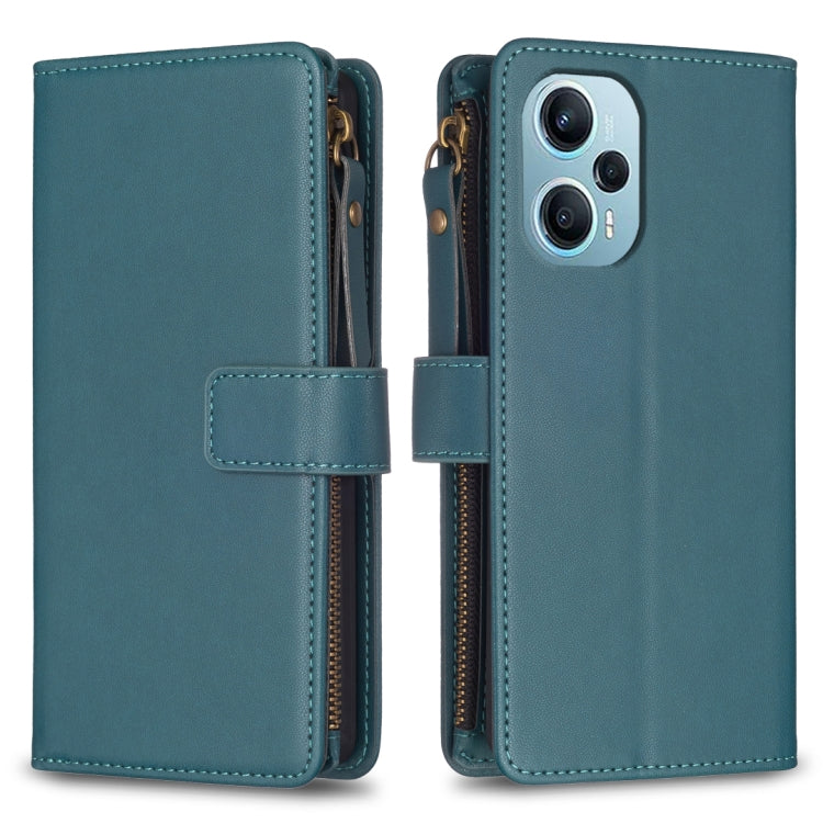 Custodia per telefono a conchiglia in pelle con portafoglio con cerniera a 9 slot per schede, For Xiaomi Poco F5 5G, For Xiaomi Redmi Note 12S 4G, For Xiaomi Redmi Note 12 4G, For Xiaomi Civi 3 5G