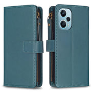 Custodia per telefono a conchiglia in pelle con portafoglio con cerniera a 9 slot per schede, For Xiaomi Poco F5 5G, For Xiaomi Redmi Note 12S 4G, For Xiaomi Redmi Note 12 4G, For Xiaomi Civi 3 5G