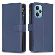 Custodia per telefono a conchiglia in pelle con portafoglio con cerniera a 9 slot per schede, For Xiaomi Poco F5 5G, For Xiaomi Redmi Note 12S 4G, For Xiaomi Redmi Note 12 4G, For Xiaomi Civi 3 5G