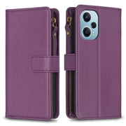 Custodia per telefono a conchiglia in pelle con portafoglio con cerniera a 9 slot per schede, For Xiaomi Poco F5 5G, For Xiaomi Redmi Note 12S 4G, For Xiaomi Redmi Note 12 4G, For Xiaomi Civi 3 5G