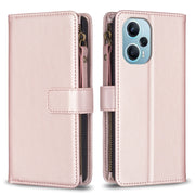 Custodia per telefono a conchiglia in pelle con portafoglio con cerniera a 9 slot per schede, For Xiaomi Poco F5 5G, For Xiaomi Redmi Note 12S 4G, For Xiaomi Redmi Note 12 4G, For Xiaomi Civi 3 5G