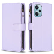 Custodia per telefono a conchiglia in pelle con portafoglio con cerniera a 9 slot per schede, For Xiaomi Poco F5 5G, For Xiaomi Redmi Note 12S 4G, For Xiaomi Redmi Note 12 4G, For Xiaomi Civi 3 5G